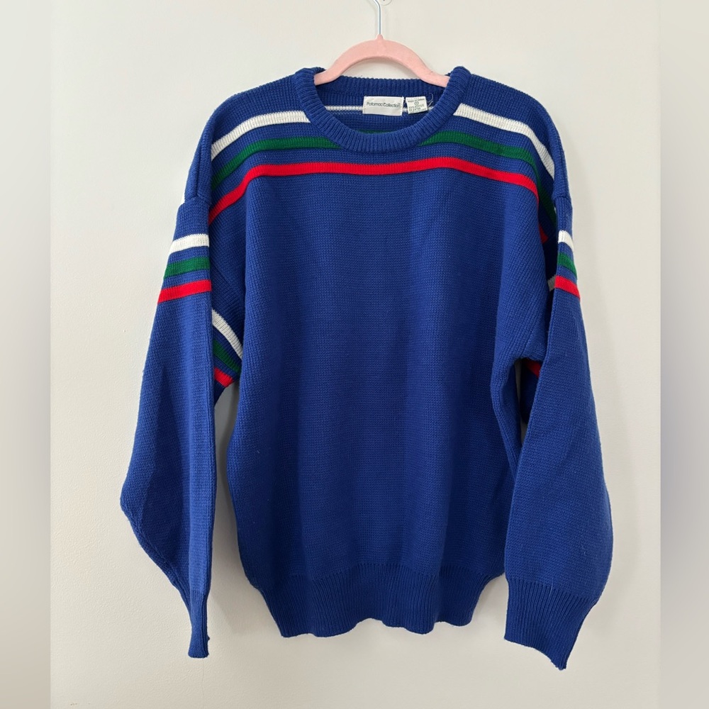 Vintage 80s Potomac Collection Sweater Blue Striped Medium